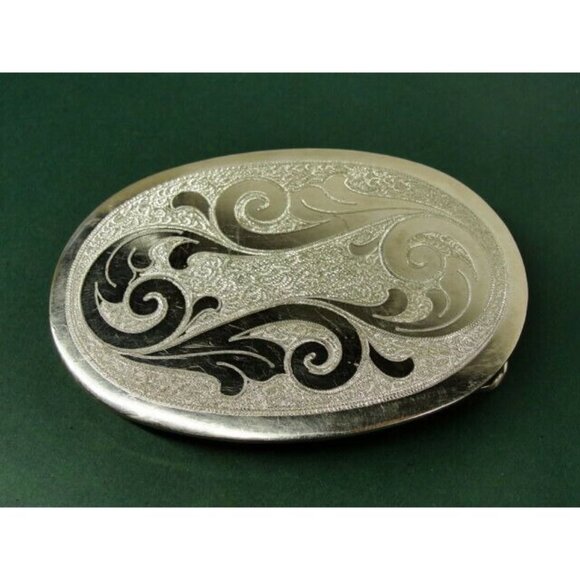 German Silver Etched Belt Buckle Fancy Design Western - Picture 2 of 9